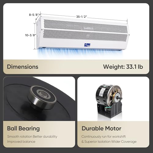 Awoco 36" Super Power 2 Speeds 1200CFM Commercial Indoor Air Curtain, UL Certified, 120V Unheated - Magnetic Door Switch Included