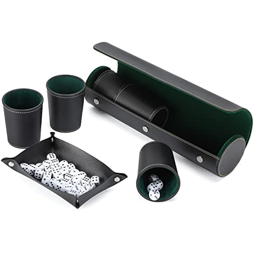 KINMVIP Würfelbecher Set + 25 Würfel + 1 Klapptablett Exklusive Aufbewahrungs- und Transportkoffer aus Kunstleder mit Magnetverschluss