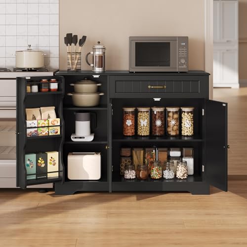 Gizoon Kitchen Sideboard Buffet Cabinet with Storage Small Coffee Bar Cabinet with Drawer, Kitchen Pantry Storage Cabinet with Door and Shelves for Bathroom and Living Room, Black