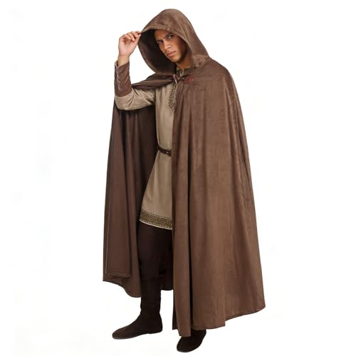 Giftdigger Renaissance Cloak for Men Women Adult Renaissance Hooded Cape Medieval Hobbit Cloak Women Men Victorian Velvet Cape with Necklace Halloween Short Velvet Capes Brown M/110