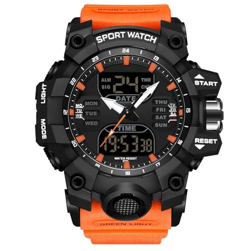 RORIOS Relojes de Pulsera Militares para Hombre Moda Deportivo Multifuncional Electrónico Reloj Digital Cuarzo 50M Doble Pantalla Impermeable