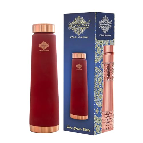 Image of Indian Art Villa Copper Red Silk Print Water Bottle, 800 ML Pure Copper Ayurvedic Drinkware for Daily Use, Travel, Office, Gym, and Gifting