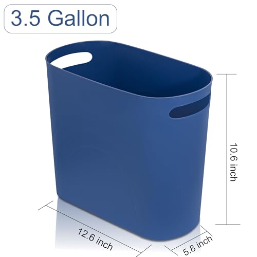 Image of rejomiik Small Trash Can, 3.5 Gallon Slim Garbage Can Plastic Waste Basket with Handles Container Bin for Narrow Spaces Bathroom, Bedroom, Kitchen, Office at Home, Blue