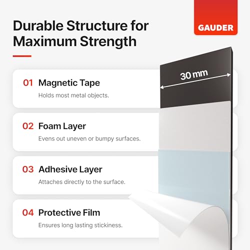 GAUDER Magnetic Tape Extremely Self Adhesive | Magnetic Strips | Magnet Roll (2mm * 30mm * 1m)