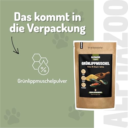 alphazoo Grünlippmuschel Hund, Katze & Meerschweinchen UVM. I Neuseeländisches Grünlippmuschel Pulver 100 g I Natürliches Gelenkpulver in Vollfett-Qualität