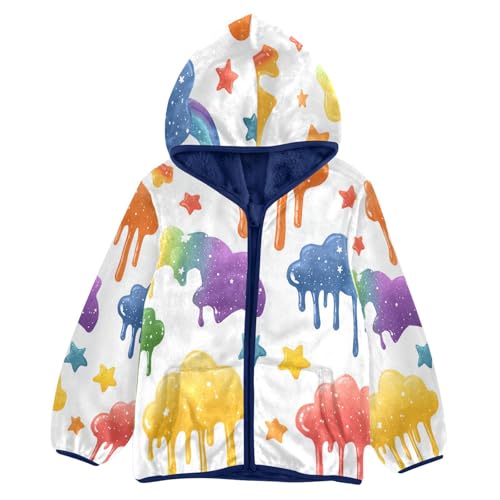 Dripping Colorful Clouds Stars Toddler Fleece Jacket Girl Boys Hooded Fleece Jacket Coat Warm Outwear Zip-up 3-10T