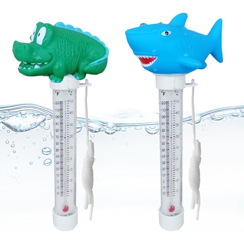 AUNGCSH 2 Stück Termómetro Piscina, Dibujos Animados Termómetro Piscina Flotante, Apto para Piscinas Interiores y Exteriores, Acuarios y Peceras (Azul)