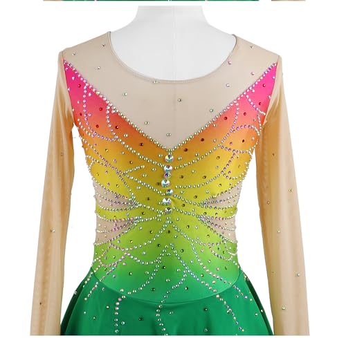 Vestido profissional de patinação artística arco-íris gradiente patinação no gelo terno gola redonda