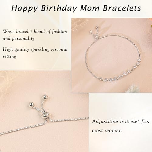 Sereney Infinity Bracelets as Mother Daughter Gifts/Mom Gifts from Son, Wave Bracelet as Mom/Daughter Birthday Gifts, 14K White Gold Plated Silver Adjustable Bracelet for Women Hypoallergenic4