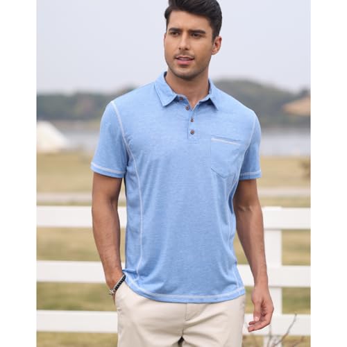 LAOARA Koszulka polo męska z krótkim rękawem, koszulka polo, koszulki dla mężczyzn, sport, lato, krój slim fit, Classics, zapięcie na guziki M-3XL, niebieski, M