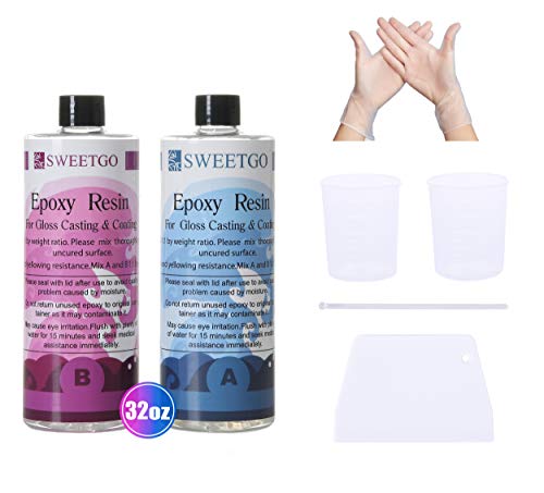 Sweetgo Clear Casting and Coating Epoxy Resin for Art- Easy Mix 1:1 Ratio - Easy Tint - Crystal Resin for Molds,River Tables, Resin Jewelry-32 Ounce Kit
