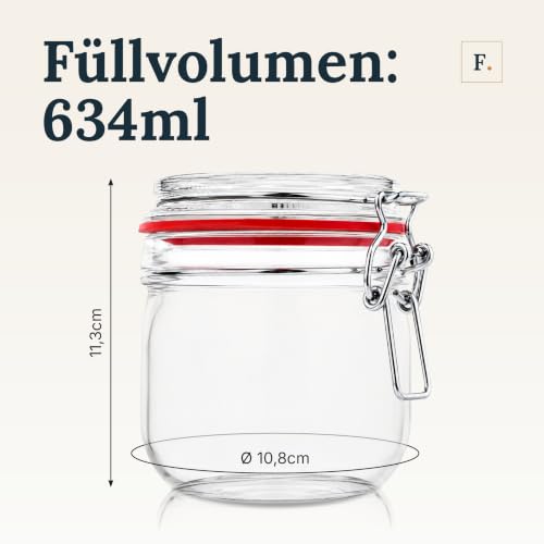 Foto von Flaschenbauer - 12er Set Drahtbügelgläser 634ml - Einmachgläser mit Bügelverschluss inkl. Etiketten - Vorratsglas, Bügelglas, Drahtbügelglas mit Dichtungsringen, Aufbewahrungsglas - Made in Germany