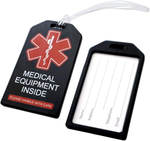 Image of 2 Pack - Heavy Duty Medical Equipment Luggage Tags CPAP /BIPAP w /Plastic Loops - Respiratory Therapy Machine Device Carry On Bag Supplies Identifier Label for Airline Travel by Specialist ID (Black)
