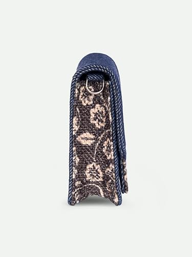 Image of ZOUK Tovi Mini Bag Wallet | Stylish Vegan Denim Crossbody Wallet for Women with Card Slots & Water-Resistant Lining | Handcrafted Small Sling Bag with Silver Chain Strap | FloMotif