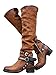 Minetom Chaussure Femme Bottes Bloc Hauteur Genou Boucle Fermeture éclair Vintage PU Cuir Bottines Bottes Longues Marron 37 EU