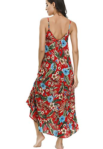 Buenos Ninos Women's V Neck Floral Maxi Dress Boho Printed Adjustable Spaghetti Strap Ethnic Beach Long Dress With Pockets Xl Red Dress #TOP5
