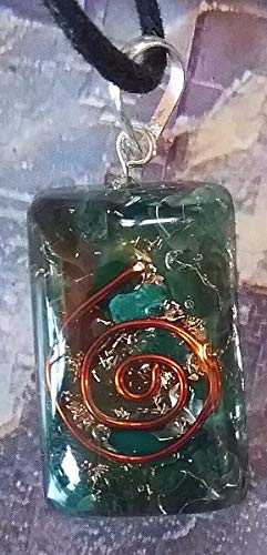 Orgone Bloodstone Crystal Copper Coil Pendant with Hemp Chain, Heart Chakra