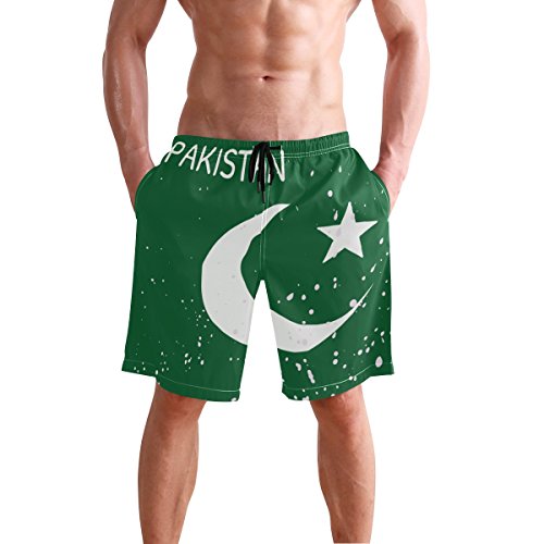 super3Dprinted Distressed Pakistan Flag Men's Swim Trunks Water Beach Shorts with Pockets