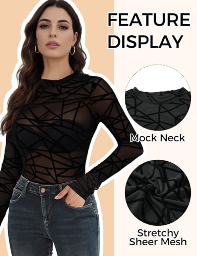 Image of Buauty Sheer Tops for Women,Mesh Fishnet Tops Plus Size,Stylish and Sensational Mesh Blouses for Fashion-Forward Ladies
