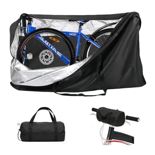 SCULPRIV Bike Travel Bag - Upgraded Portable Folding Bike Travel Bag, Waterproof Transport Storage Bag for 26-29 Inch Mountain Bikes, 55.11â€Ã—10.82â€Ã—31.29 â€