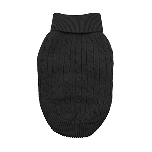 Doggie Design Combed Cotton Cable Knit Dog Sweater Small - Jet Black #TOP2