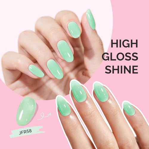 Image of MelodySusie Milky Green Gel Nail Polish, 0.5Fl.oz Jeweliver Milky Gel Polish Light Sage Green Pastel Color Soak Off UV LED Gel Polish Nail Art Design Manicure Gift for Girls Salon DIY At Home JFR58