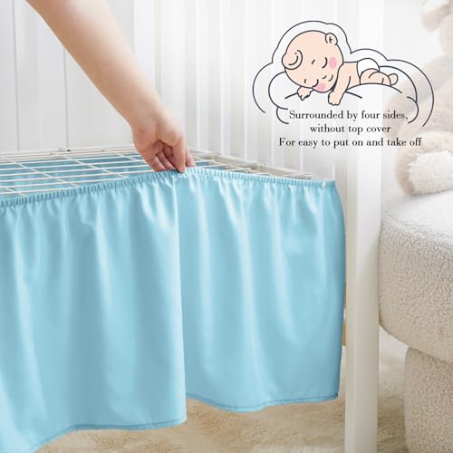 Image of Horbaunal 2 Pack Crib Skirt & Crib Bed Sheet Set, Aqua Blue Crib Bed Skirt 28 inch x 52 inch with 14 inch Drop Dust Ruffle, Soft Microfiber Toddler Bedskirt Nursery Bedding Skirt for Baby Girls and Boys