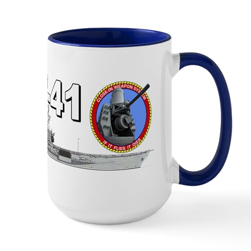 Taza cerámica CafePress 15 oz blanco con interior azul miniatura 1