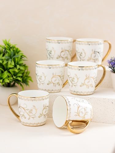 Image of JCPL Fine Ceramic Gold Printed Tea /Coffee Mugs Sets of 6-200 ml Each (Alton E601)