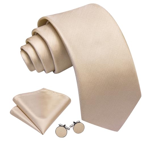 Image of Barry.Wang Plain Men Silk Ties Extra Long Satin Necktie for Wedding Business Handkerchief Cufflinks Set Solid Colors