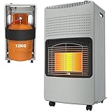 PEILU Keramik Gasheizstrahler, Faltbare Raumheizungen 3 Stufiger Heizmodus Gasheizung mit Gasdruckregler, Gasschlauch für bis 12KG Propangas/Butan, Tragbare Gasheizer mit Griff & Räder (Grau)