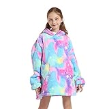 Wearable Blanket Hoodie for Kids 4-12YR Oversized Hooded Blanket Super Soft Comfortable Warm Flannel Colorful