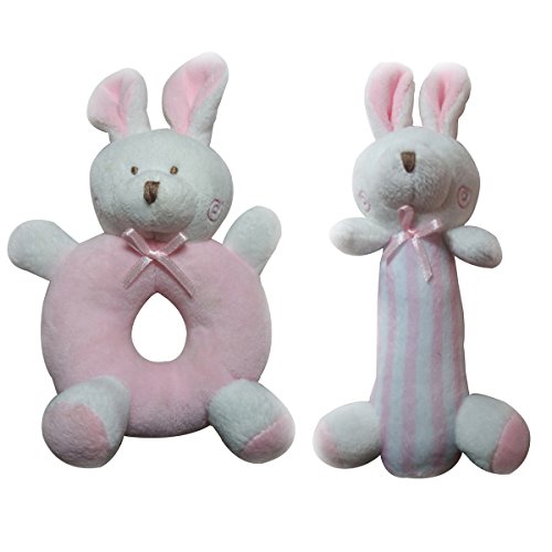 TOYMYTOY 2 UNIDS Bebé Sonajero Peluches de Peluche Juguetes Recién Nacidos Cuna Juguetes Conejos Conejito (Rosa)