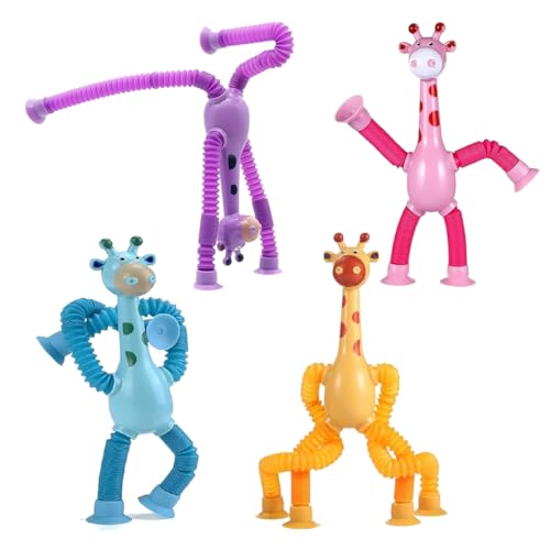 Juguete Telescópico con Ventosa de Jirafa 4 Piezas,Juguete de Jirafa con Ventosa,Juguetes Adecuado para Niños y Adultos para Aliviar el Estrés la Ansiedad,Juguete Sensorial Regalos para Niños
