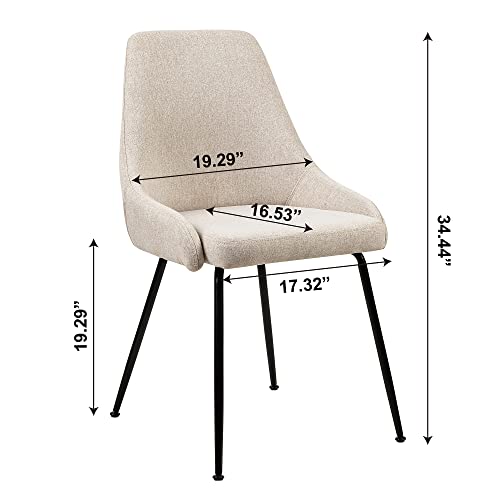Gia Home Furniture Series Mid-Century Modern Side Chair With Beige Linen Upholstery, Set Of 2, Black Leg #TOP2