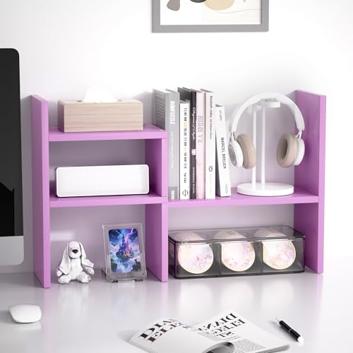 Image of Jerry & Maggie Desktop Organizer Office Storage Rack Adjustable Wood Display Shelf Birthday Gifts Toy Home Decor Free Style Rotation Display True Natural Stand Shelf (Violet)