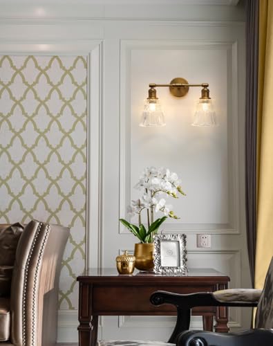 Image of Pathson 2 Lights Wall Sconce with Handmade Heavy Crafted Glass Shade, Hardwired Wall Vanity Light, Modern Wall Lamp Fixture for Living Room Bedroom