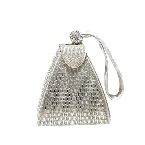 Bolso de mano de mujer de cristal bolso de mano de Internet Celebrity Remaches Cena Bolso Bolso Bling Triángulo Pequeño Bolso, plata, Talla única para todos