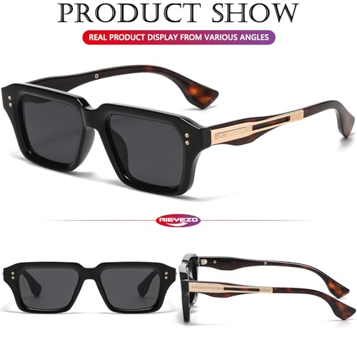 Image of AIEYEZO Rectangle Sunglasses for Men Women Fashion Square Frame Sun Glasses 90's Retro Designer Shades