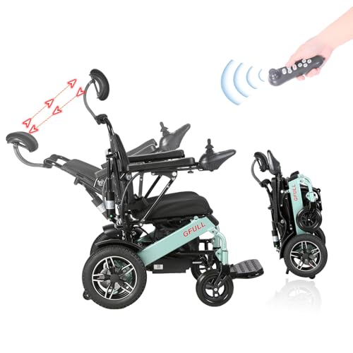 Reclining Electric Wheelchair, 30Miles w/Bag Electric Wheelchairs for Adults, 17.7in Aluminum Lightweight Foldable All Terrain Motorized Wheelchair for Senior, Portable Folding Power Wheelchairs