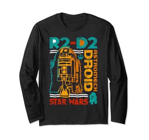 T-shirt Star Wars R2-D2 portrait vert et jaune, haut manches longues au style casual au quotidien