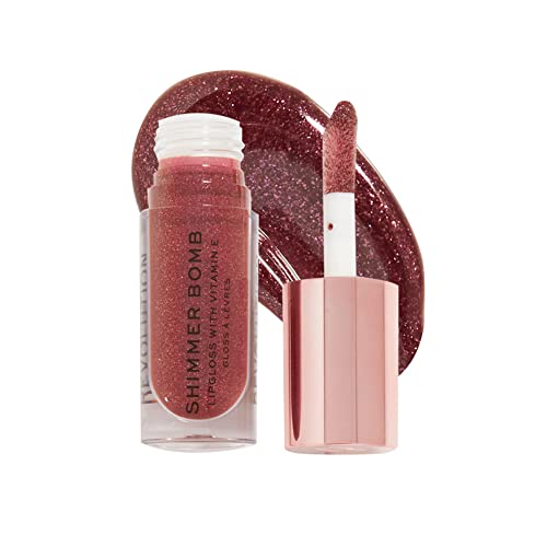 Revolution Shimmer Bomb Lip Gloss, Lip Tint Infused With Vitamin E, Shimmery Finish, Comes In 6 Colors, Lustre