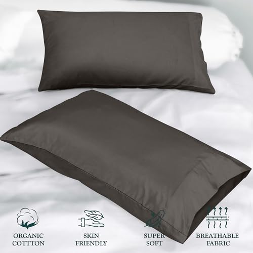 Image of ROYALE LINENS 300 Thread Count 100% Long Staple Combed Cotton Pillowcases Set of 2 - Ultra Soft - Queen Bed Pillow Cover - 20 inchx30 inch - Breathable, Cool & Crisp Percale Grey Pillow Cases (Queen, Grey)