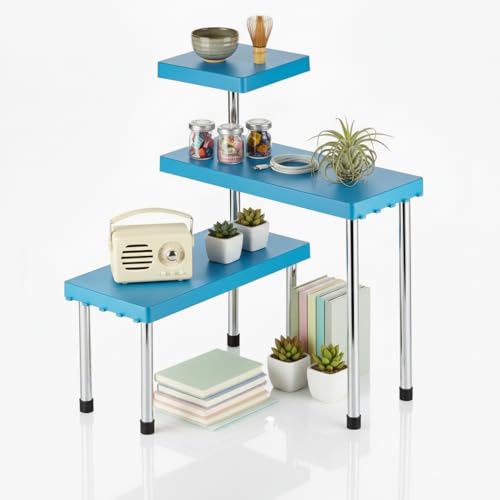 Image of U-Max 3-Tier Multipurpose Corner Kitchen Rack, 3 tier kitchen shelf, Space Saving Countertop Shelf Organizer for Spice Jars, Containers, Cups & Cooking Essentials (Blue)