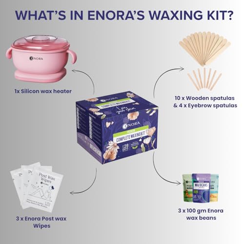 Image of ENORA Premium Waxing Kit for Women - Silicone Wax Warmer for Hair Removal, Eyebrow, Bikini, Legs, Face, Brazilian Wax & More - Machine + 3-Pack Hard Wax Beads (100 g)+ Accessories