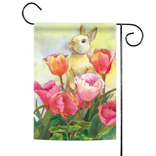 Toland Home Garden 112468 Bunny Tulip Easter Flag 12x18 Inch Double Sided Easter Garden Flag for Outdoor House Flag Yard Decoration