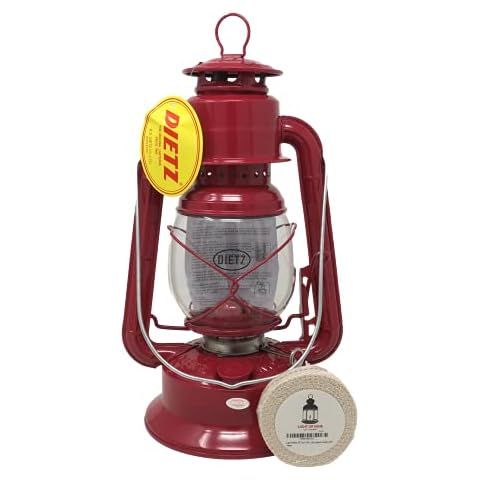 Light of Mine | Dietz Little Wizard # 30 Oil Burning Lantern | Kerosene Oil Lamp | Camping Lantern with Wick (Red) Cover