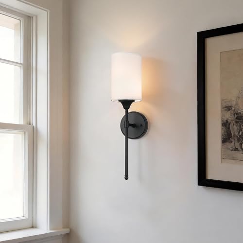 XiNBEi Lighting Wall Sconce Lighting, Classic 1 Light Black Bathroom Sconce Vanity Light with Fabric Shade for Corridor Bedroom & Living Room XB-W1260-MB by XiNBEi Lighting - Image 6