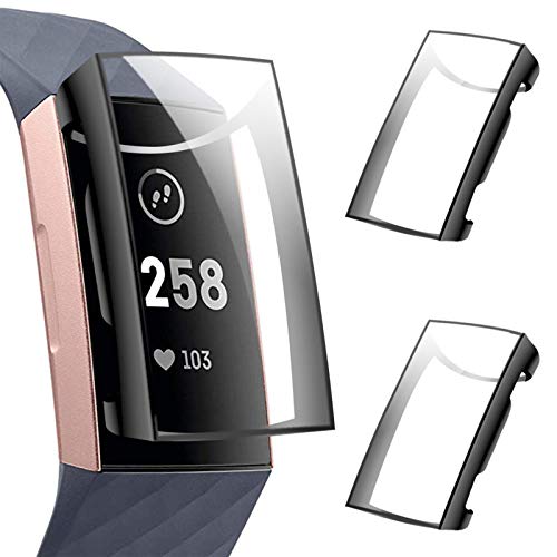 KIMILAR Screen Protector Case Compatible with Fitbit Charge 4 / Charge 3 , 2 Pack Soft Slim Ultra Clear Protective Case Cover Bumper Silicone Case Compatible with Fitbit Charge 4 / Charge 3 Smartwatch