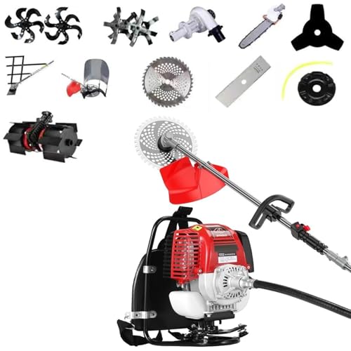 9.9KW High Power Gas Weed Wacker, 4-Stroke Backpack Weed Trimmer with Multi-Tool Kit (Loosening Blade, Edger, Pole Saw, Water Pump) - Commercial Grade for Lawn & Agriculture